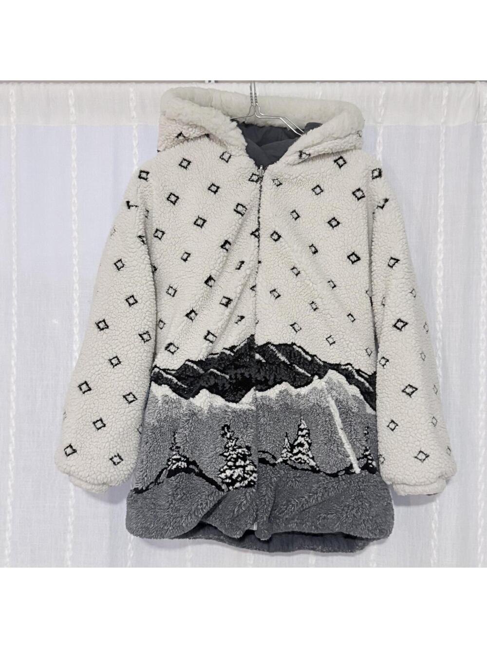Gray Sherpa Jacket Mountain Print Youth L, Adult XS Vintage Copper Key